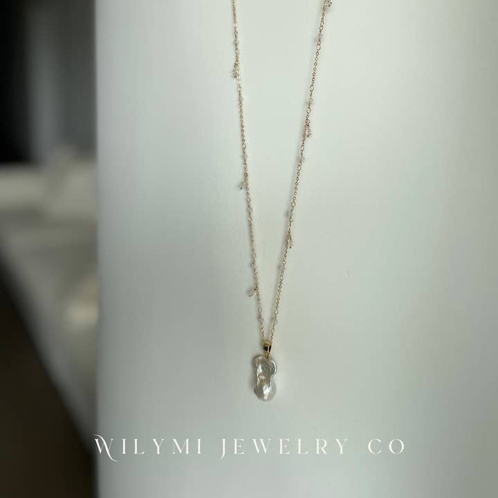 WILYMI Jewelry Co - Wholesale Pendant/charm necklace - Long White Baroque Pearl Necklace + Herkimer Diamonds11