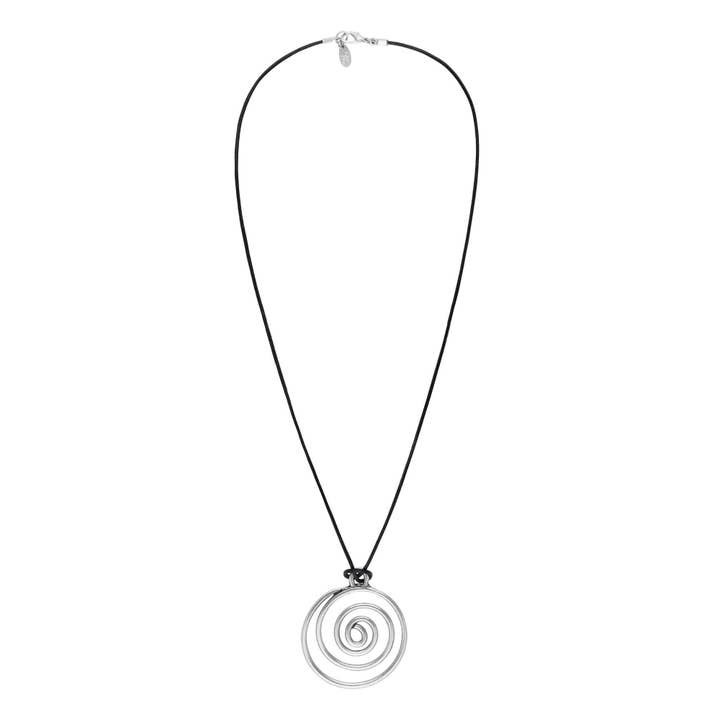 Lange Lederhalskette „Spiral“ versilbert Anhänger 90cm für den Großhandel von Gloria Mago