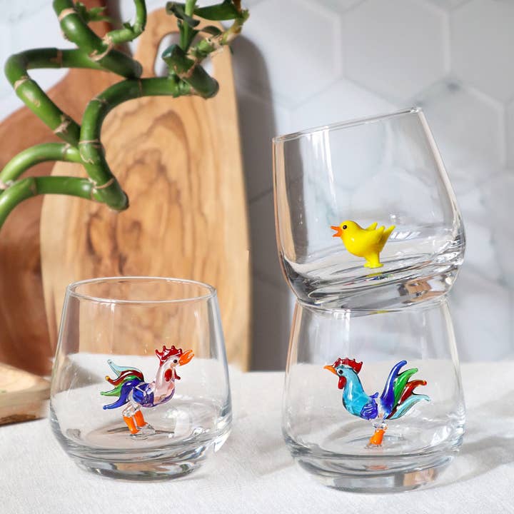 Adamodart - Wholesale Drinking Glass/Cup - Rooster glasses, chicken, water cup, farm animal, glassware