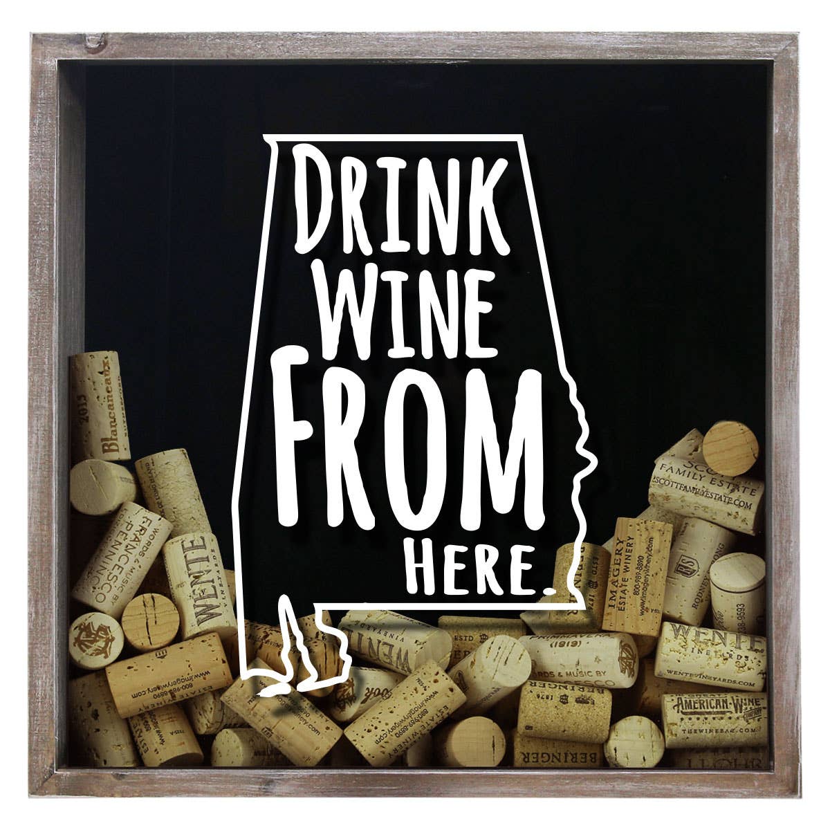 Torched Products - Wholesale Sign - Drink Wine From Here Beer Cap Shadow Box - Farmhouse Antique0
