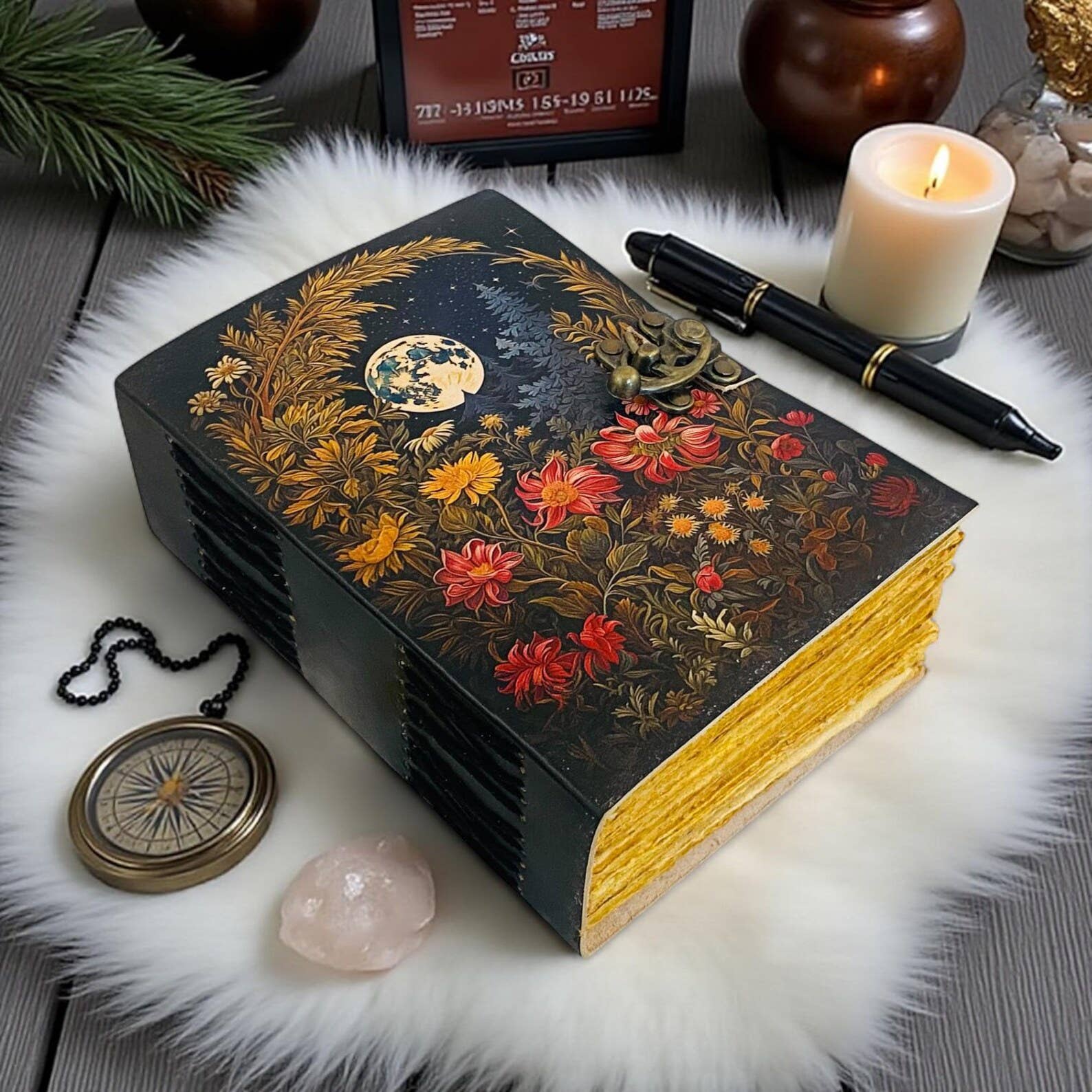 MNM HANDICRAFTS - Wholesale Dagboek/agenda - Handgemaakt Leren Dagboek met Maan Bloemen Kerstcadeau3