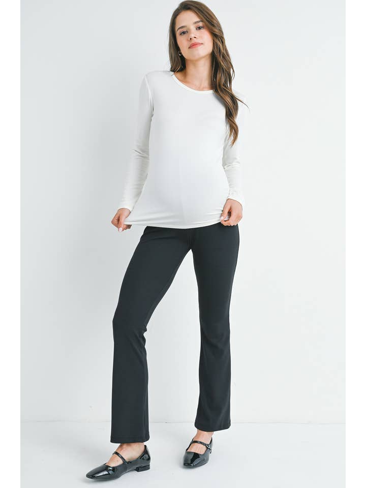 Black High Rise Maternity Flare Knit Pants for wholesale on Faire6