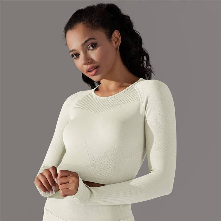 FurDecoration - Wholesale Athletic top – Women′s - Solid Color Ribbed Compression Workout Long Sleeve2