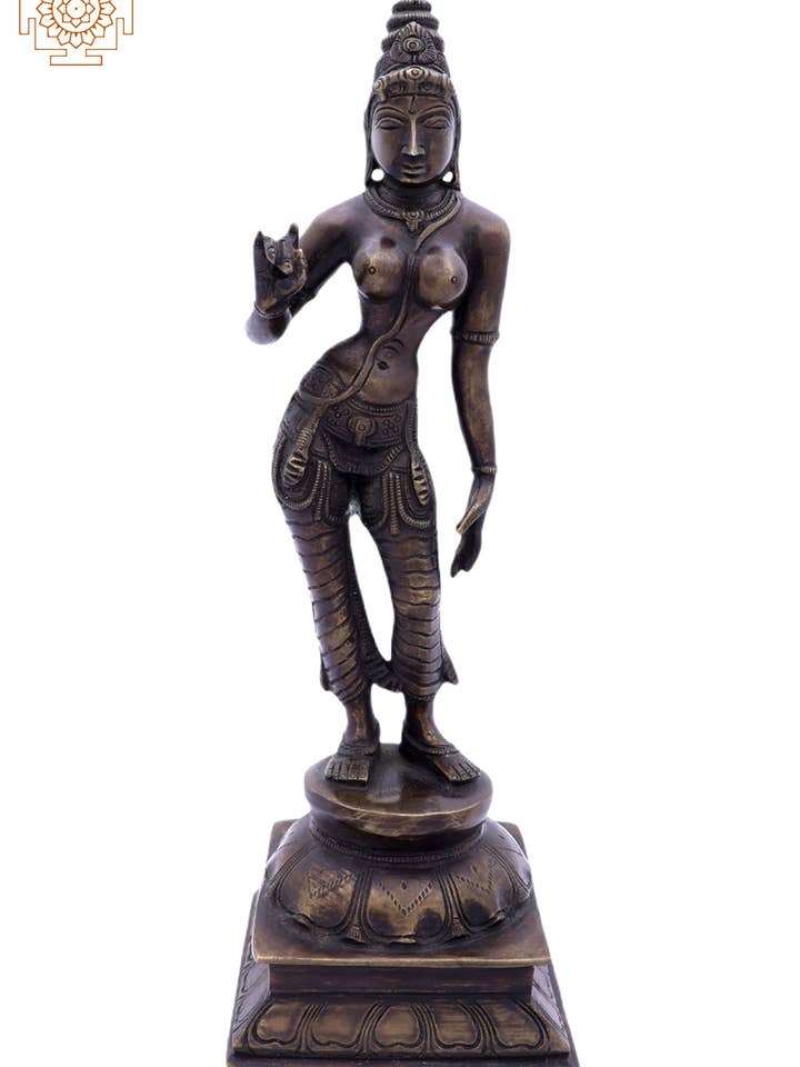 11" Goddess Uma Shivakamasundari aus Messing | Handgefertigt für den Großhandel von Exotic India Art