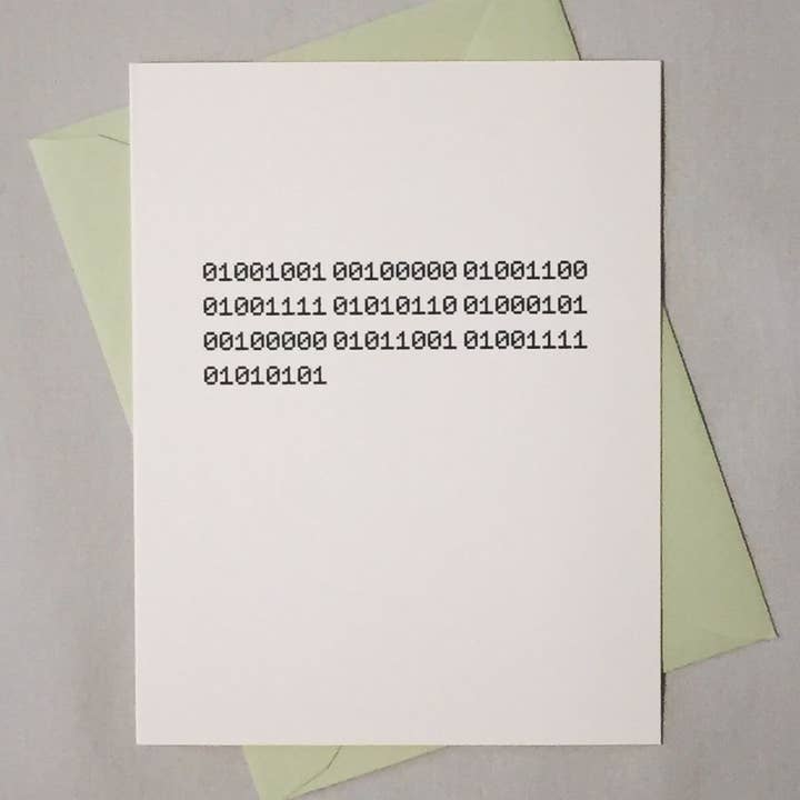 Carte de code binaire I Love You pour la vente par theBird+theBeard