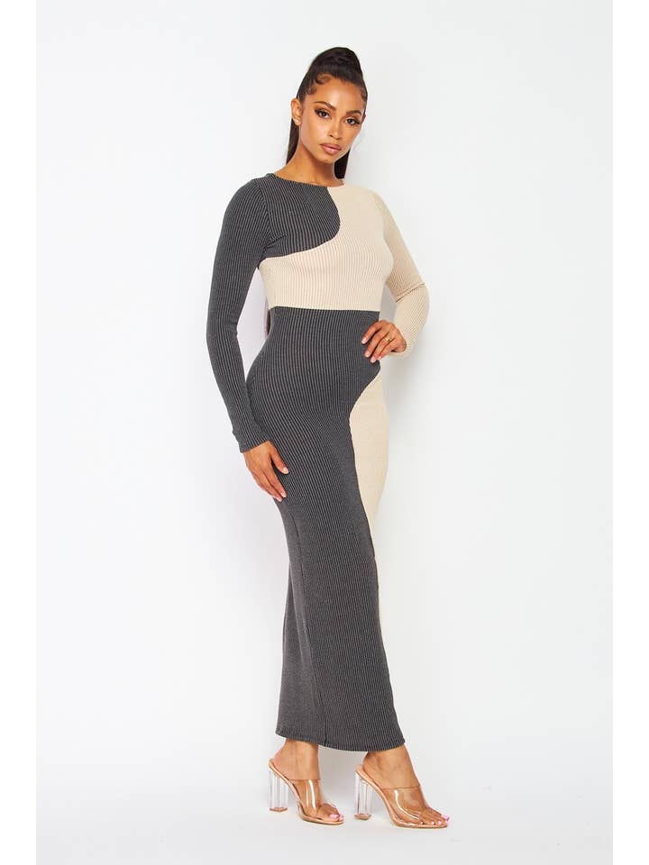 Boswell - Wholesale Dress - Women's - COLOR BLOCK MAXI DRESS2