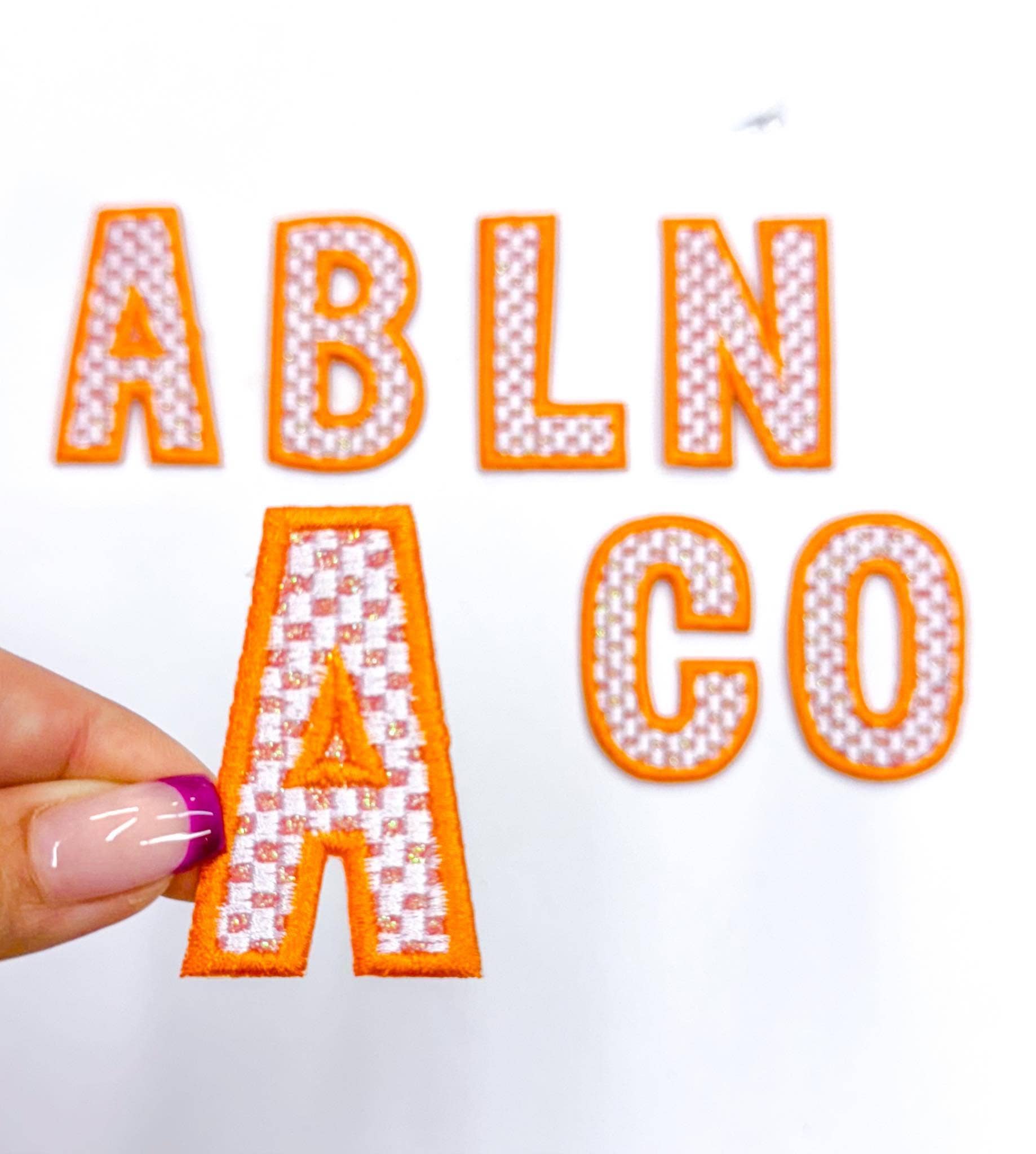 ABLNco - Wholesale Patch - 2” Orange Checkered Letters Glitter Embroidery Patch