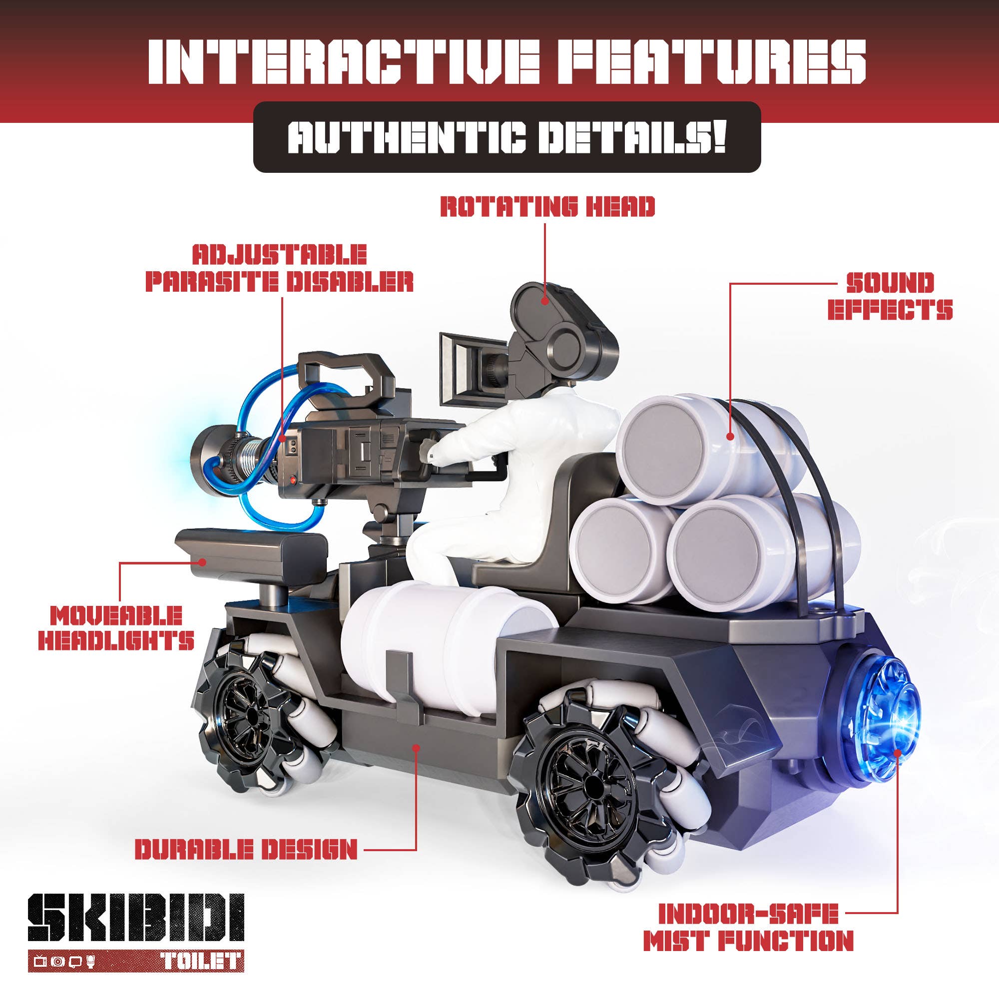 USA Toyz - Wholesale Toy Car/Truck - Kids - Official Skibidi Toilet Tank RC Car with LED & Mist (No Cam)4