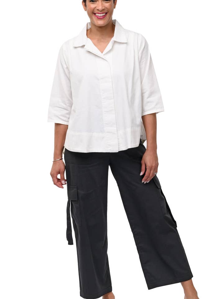 T1086 Colton Cargo Pant in Black Cotton Twill* for wholesale by Tulip Clothing