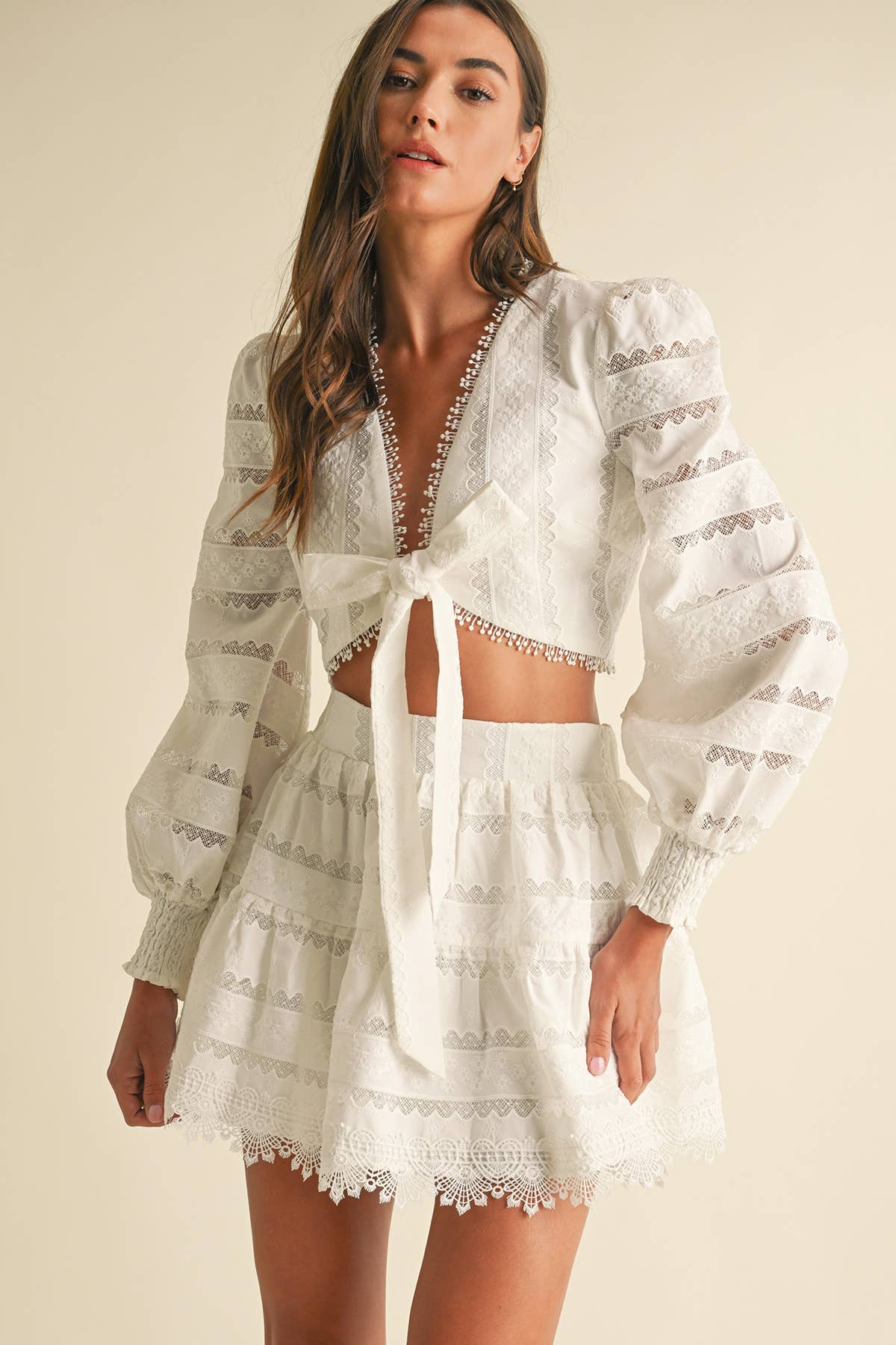 White Lace Cotton Crop Blouse Top for wholesale on Faire1