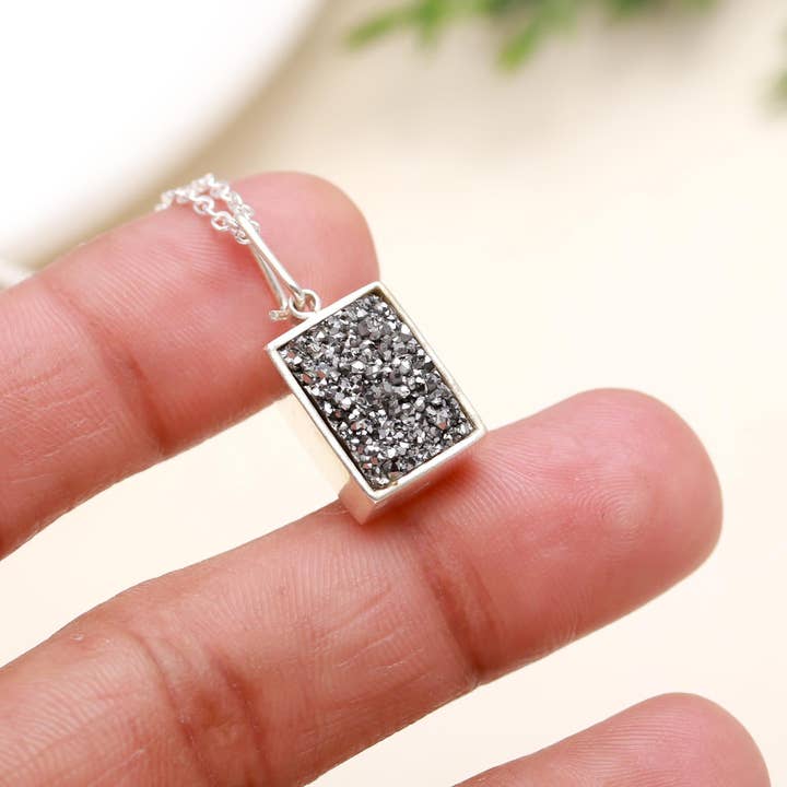 AG 925 JEWELLERY - Wholesale Pendant/Charm Necklace - Sterling Silver Titanium Druzy Pendant Necklace2