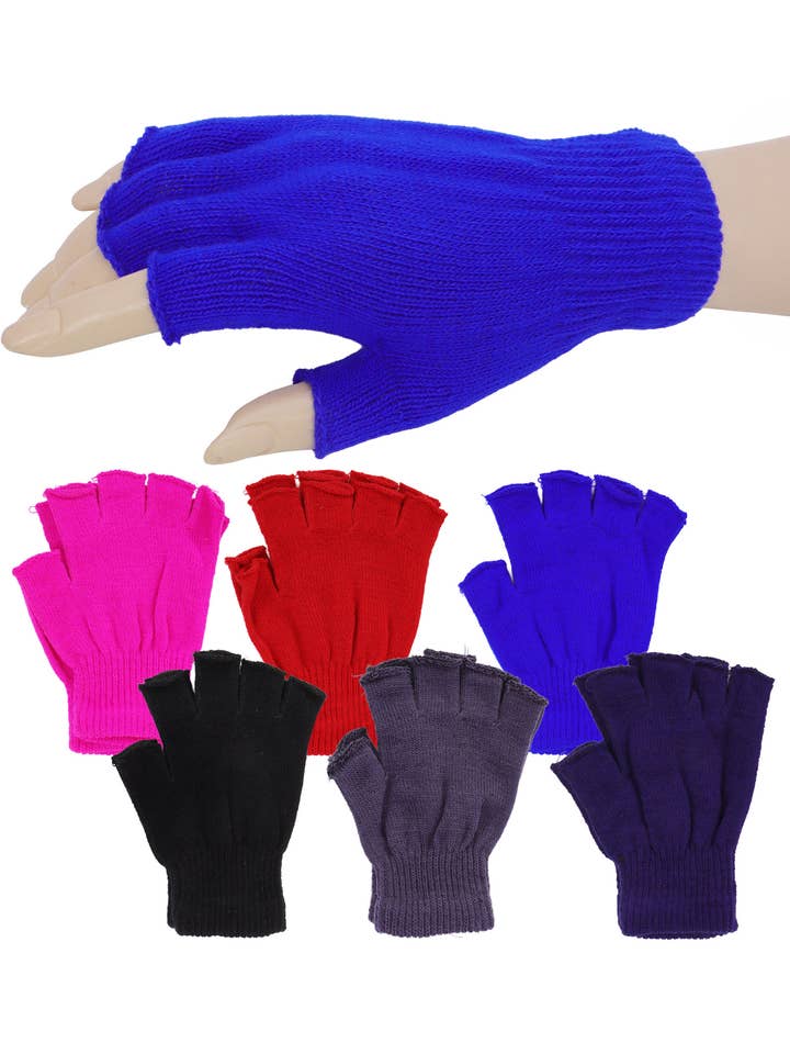 Solid Ribbed Elastic Unhemmed Fingerless Gloves for wholesale by Cap Zone