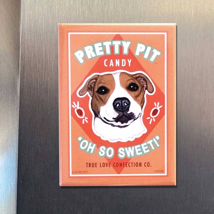 Retro Pets - Wholesale Magneet - Pretty Pit Candy, Pitbull Terrier Magneet 4-Pack1