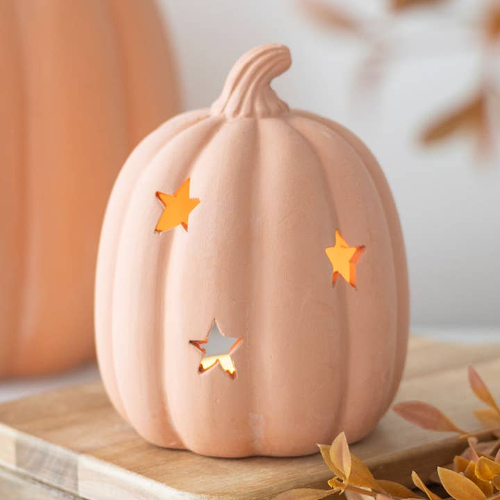 Porta vela de calabaza de terracota de 9 cm para otoño y Halloween para venta al por mayor de Something Different Wholesale