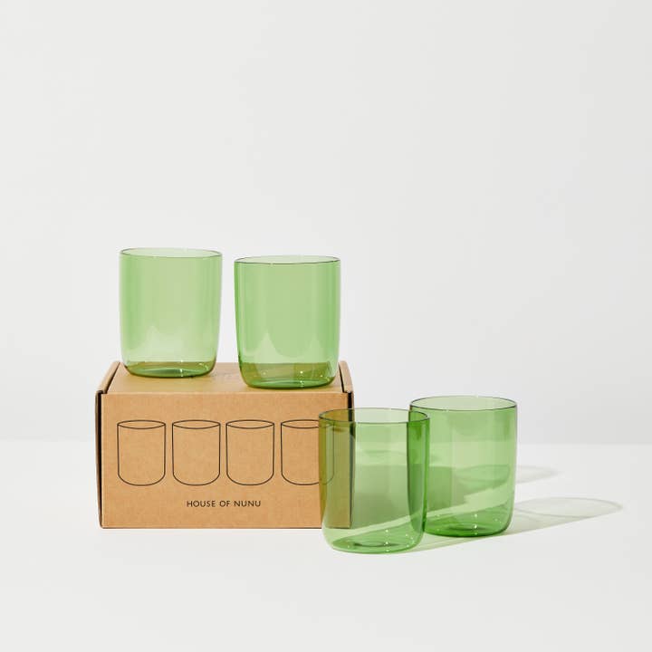 House of Nunu - Wholesale Drinking glass/cup - BELLY SET OF 4 CUPS IN GREEN1