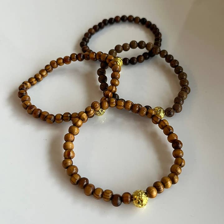 VIE - Wholesale Aromatherapy bracelet - Wood and Electroplated Lava Stone Diffuser Bracelet6