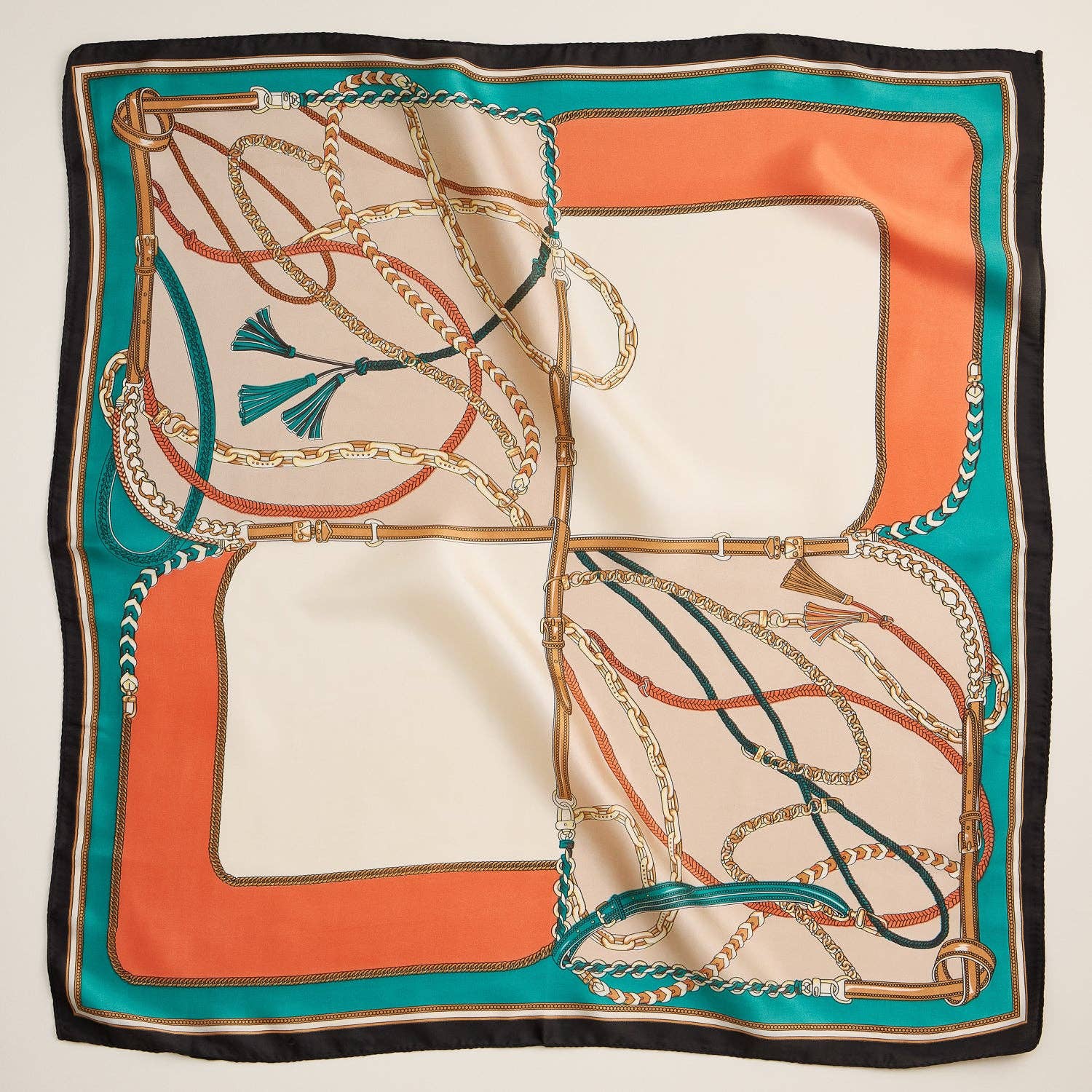 Frem - Vendita all'ingrosso Sciarpa - Donna - Sciarpa Quadrata in Seta con Stampa a Catena Equestre1