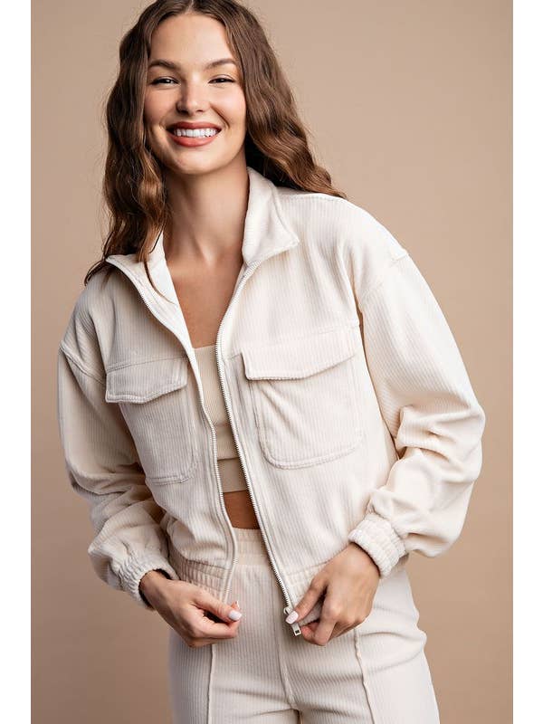Sunday Morning - Wholesale Jacket - Women's - J903037 Corduroy Cropped Mock Neck Jacket