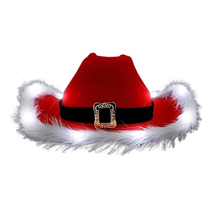 Blinkee.com, LLC - Wholesale Cowboy Hat - Unisex - LED Flashing Christmas Cowboy Red Santa Clause Western Holid