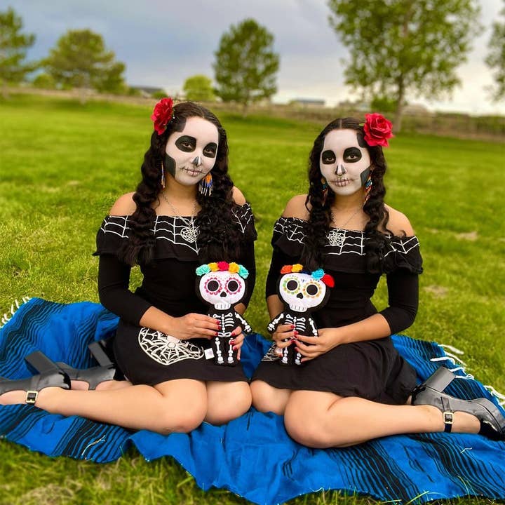 MaterialJill - Wholesale Stuffed/Plush Toy - Kids & Baby - 12" Day of the Dead/Halloween Skeleton Plush - Teal & Yellow3