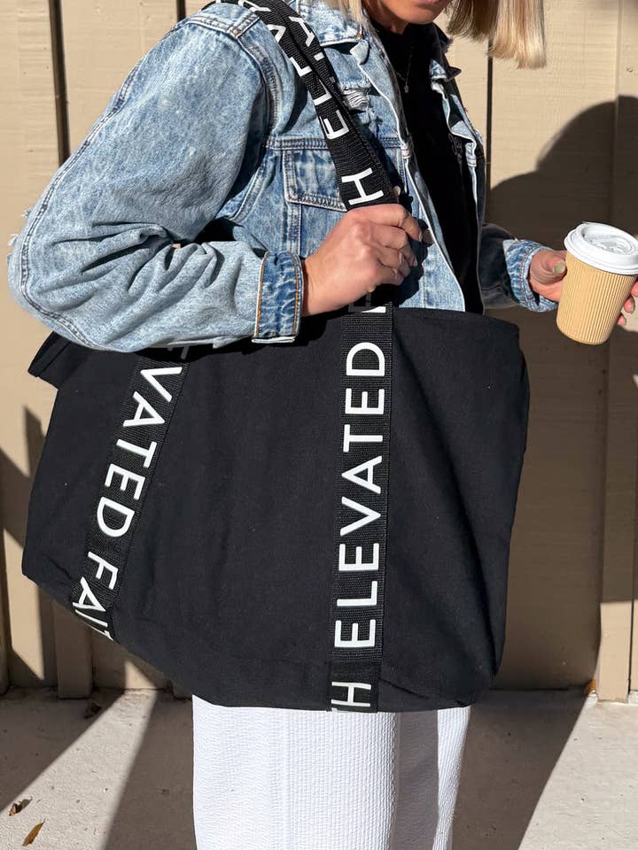 The Large Everyday Black Tote for wholesale by Elevated Faith