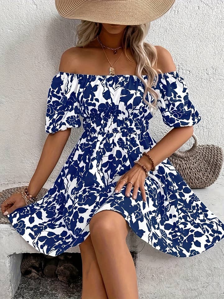 Women's Printed Casual Off Shoulder Dress for wholesale by Rosa Clothing