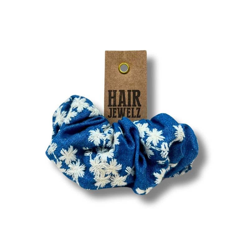 Hairjewelz by Elle - Wholesale Hair Clip - Women's - “Embroidery Denim” scrunclip