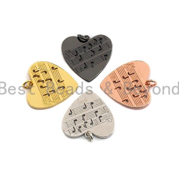 CZ Micro Pave Hollow Out Music Note On Heart Pendant, Bracelet Necklace Cubic Zirconia Heart Pendant Charm, 22x22mm,sku#Z477 for wholesale by BestBeads&Beyond