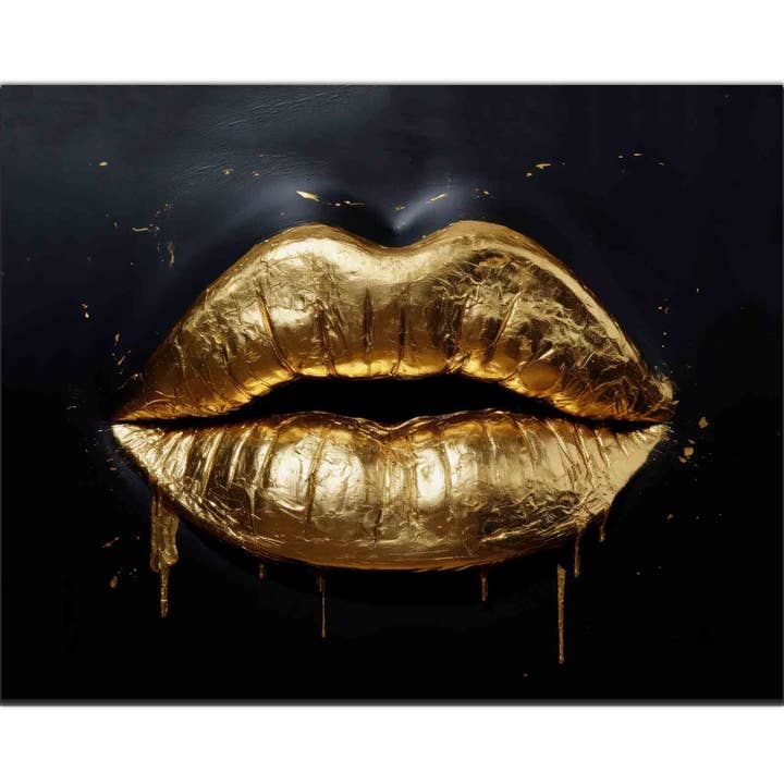 Wall Art Gold Lips 48" x 36" Fine Art Canvas for wholesale by GTA ART