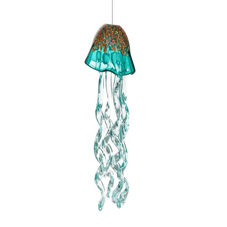 Jelly fish wind chime hanging from branch Stock Photo - Alamy