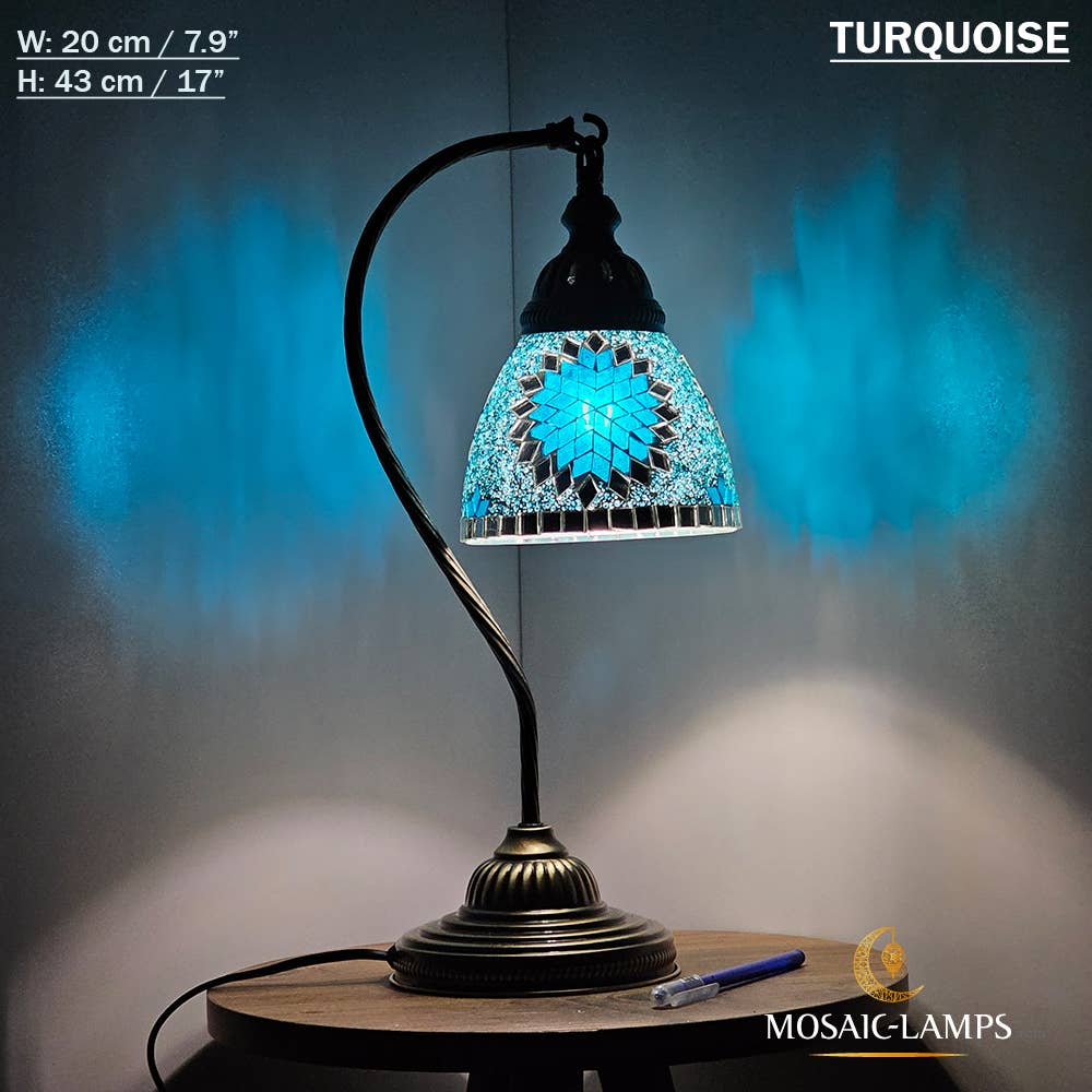 Mosaic Lamps - Wholesale Accent/Desk Lamp - 10+ Colors - Swan Neck Reading Table Lamp, Turkish Mosaic Re16