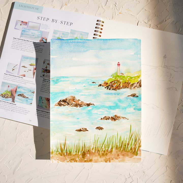 Jean Choe Art & Design - Wholesale Sketchbook/Sketchpad - Watercolor Workbook: Seashores & Ocean Outlined Designs9