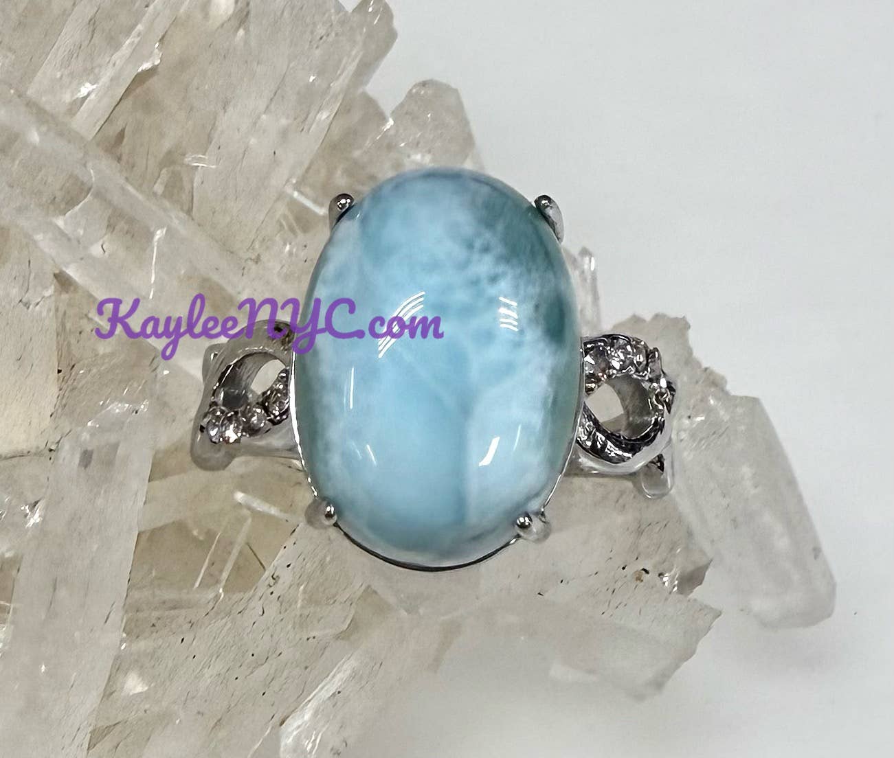 KayleeNYC - Wholesale Single Stone/Solitaire Ring - Natural Larimar Stainless Steel Ring 10x14mm6