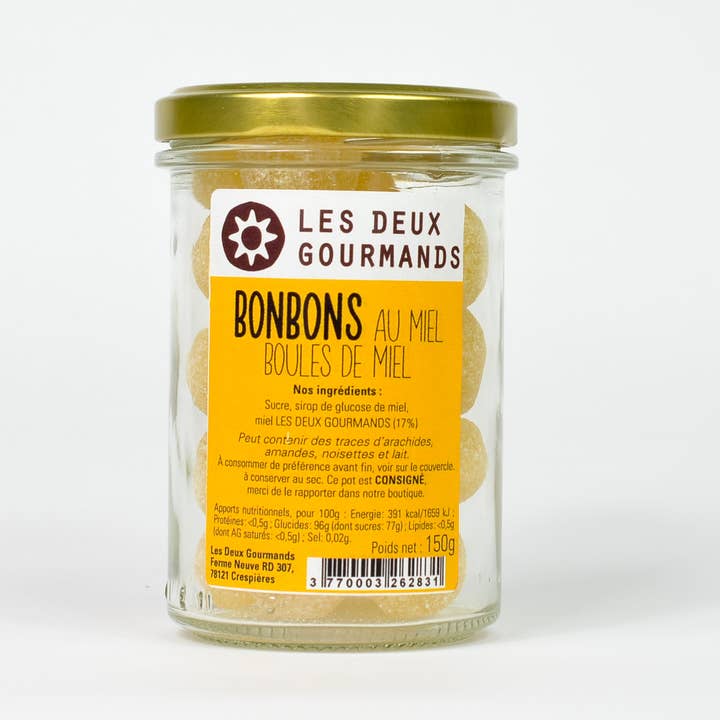LES DEUX GOURMANDS - Venta al por mayor Dulces con chocolate - Bolas de caramelo rellenas de miel - 150 g