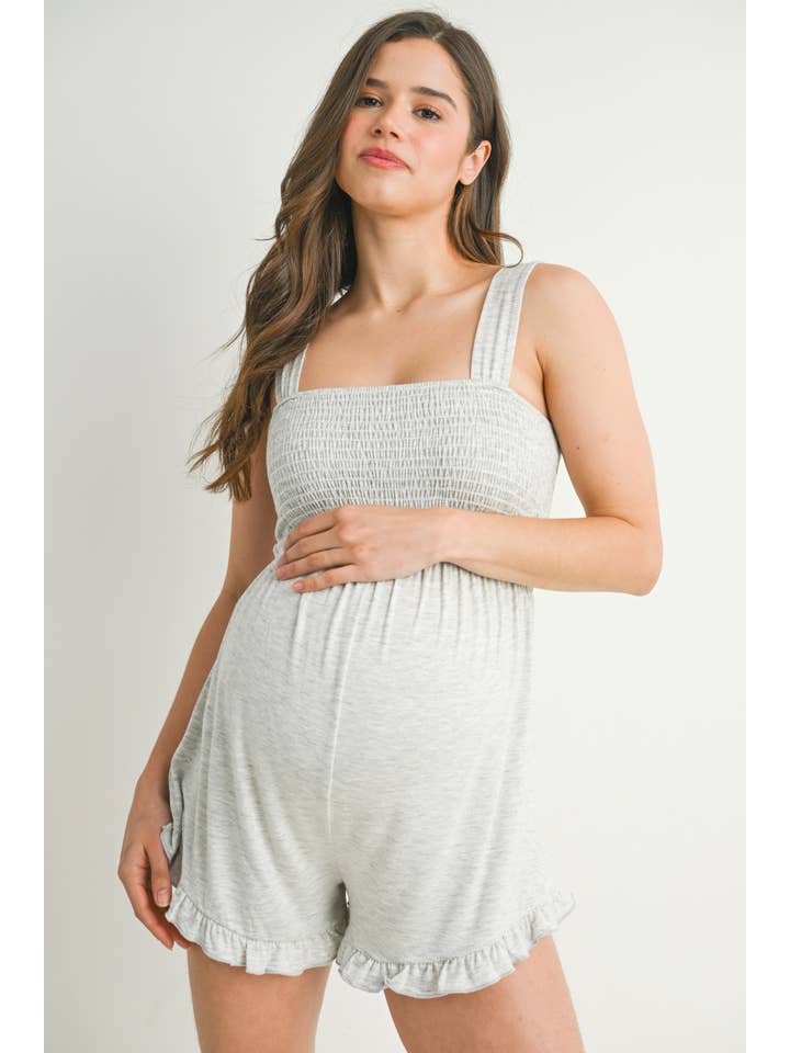 Hello Miz - Wholesale Lounge Romper - Maternity - Smocked Ruffle Hem Maternity Sleeveless Romper 10