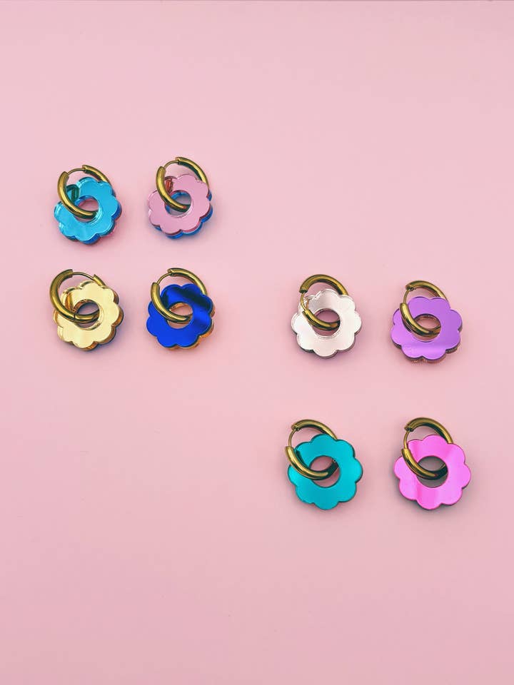 Reversible Mirror Flower Hoop Earrings for wholesale by Studio Annette