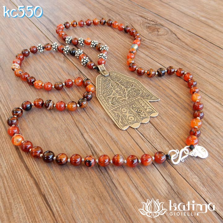 Katima Gioielli - Vendita all'ingrosso Collana con ciondolo/pendaglio - Collana Mano di Fatima berbera e corniola