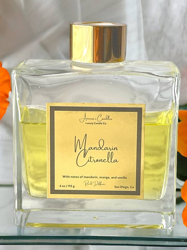 Mandarin Citronella Reed Diffuser for wholesale by Amana’s Candles
