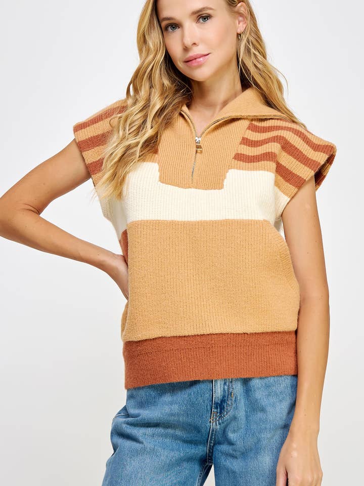 Gilet zippé sans manches à blocs de couleurs pour la vente par Strut & Bolt