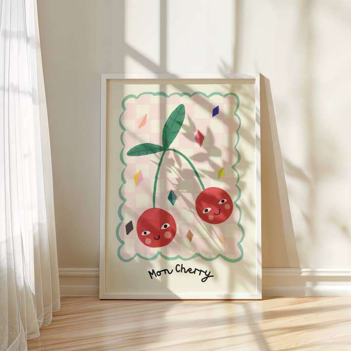 Mon Cherry, décoration murale pour enfants, jolie œuvre d'art pour enfants, adorable pour la vente par Kate Fox Design