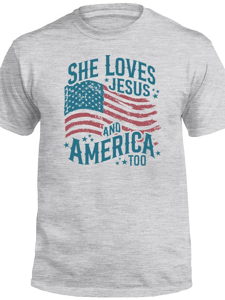 She Loves Jesus And America Too (Front) for wholesale by Shield Republic