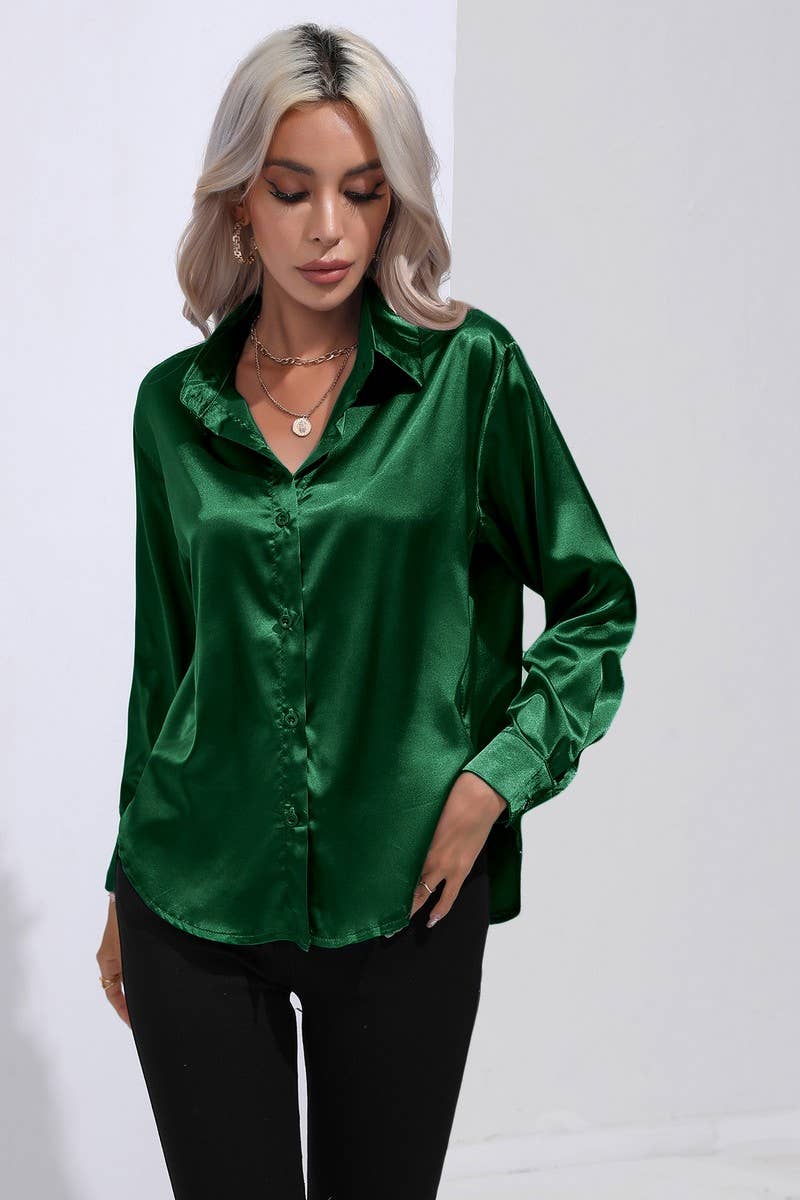 NINEXIS - Wholesale Button Down Shirt - Women's - CWTBLL0690_Button Down Silky Satin Long Sleeve Top41