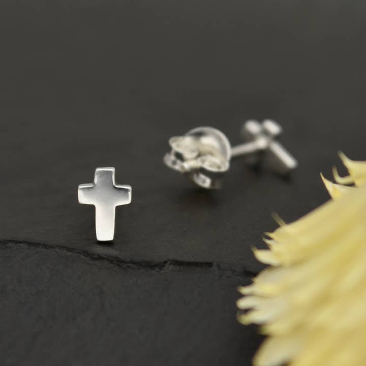 Nina Designs - Wholesale Stud/Post Earrings - Sterling Silver Tiny Cross Post Earrings 5x4mm