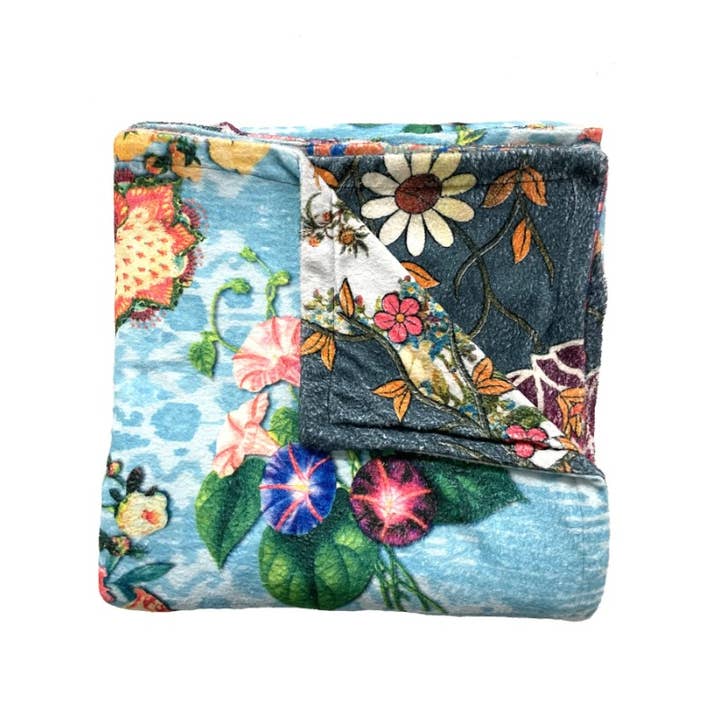 Tolani - Wholesale Throw Blanket - Gia Teal- Printed Plush Reversible Blanket 1