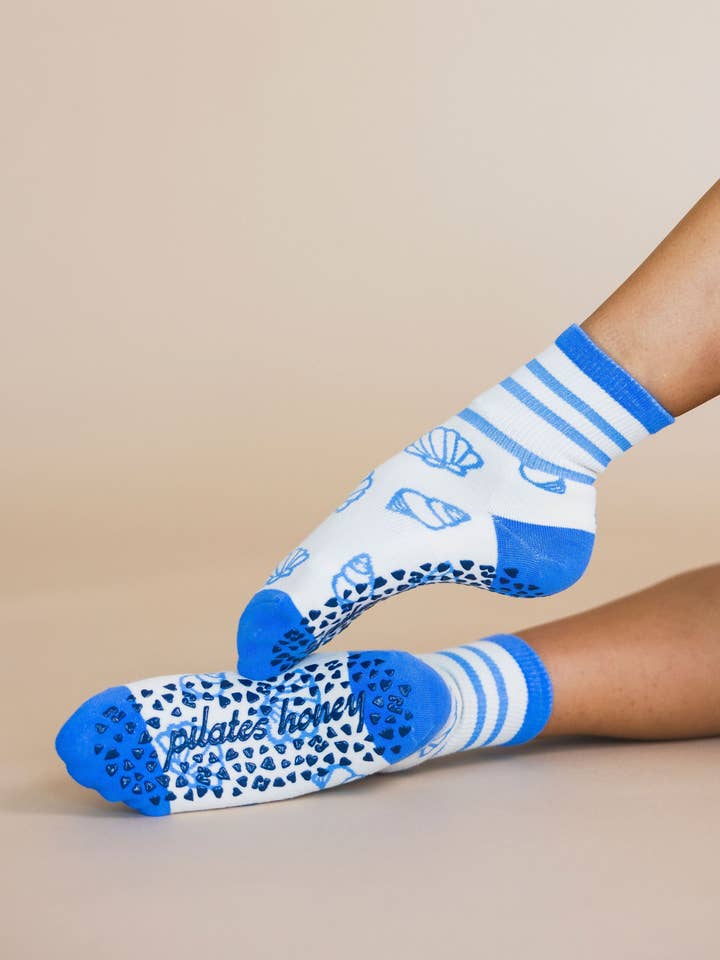 Pretty Shells Shorty Crew Grip Sock for wholesale by Pilates Honey