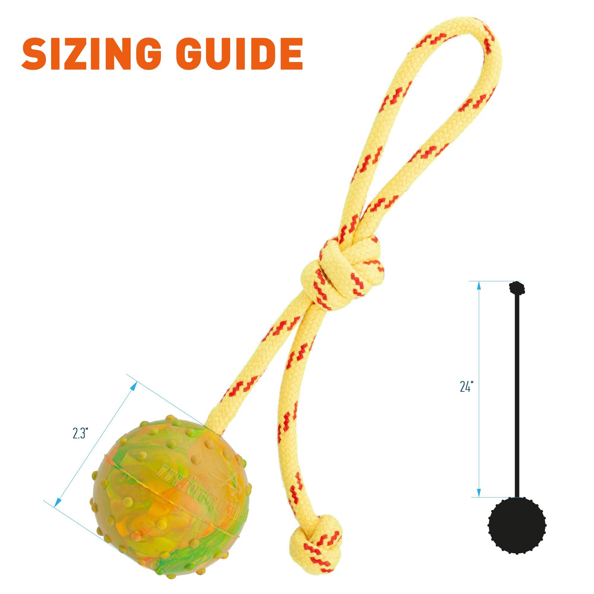 Dogline – wholesale Pet rope toy – Dog – FDT Rubber Dog Ball on Rope, Medium - Diameter 2.3" (6 cm)5