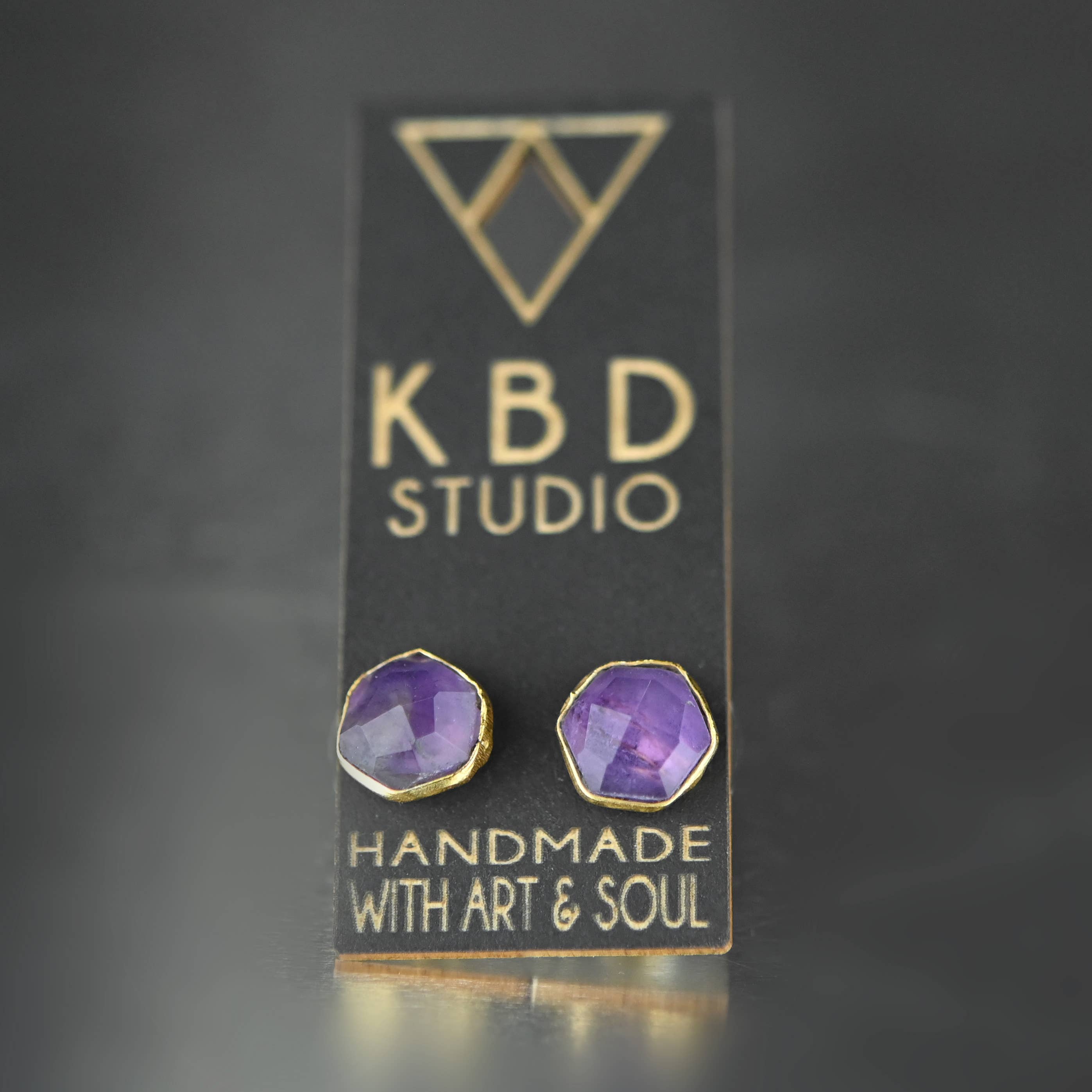 KBD Studio - Wholesale Stud/Post Earrings - Semi Precious Hexagon Gemstone Studs (8mm gold)18