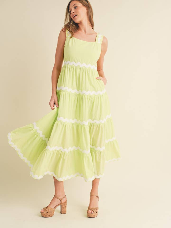 &MERCI - Wholesale Dress - Women's - TIERED RIC RAC TRIM MIDI DRESS MDR30741