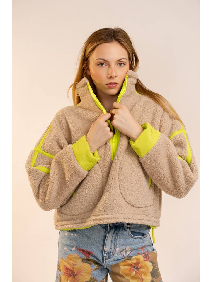 Blue B - Wholesale Sweatshirt - Women's - 91854T Half Zip High Neck Contrast Seam Fleece Pullover