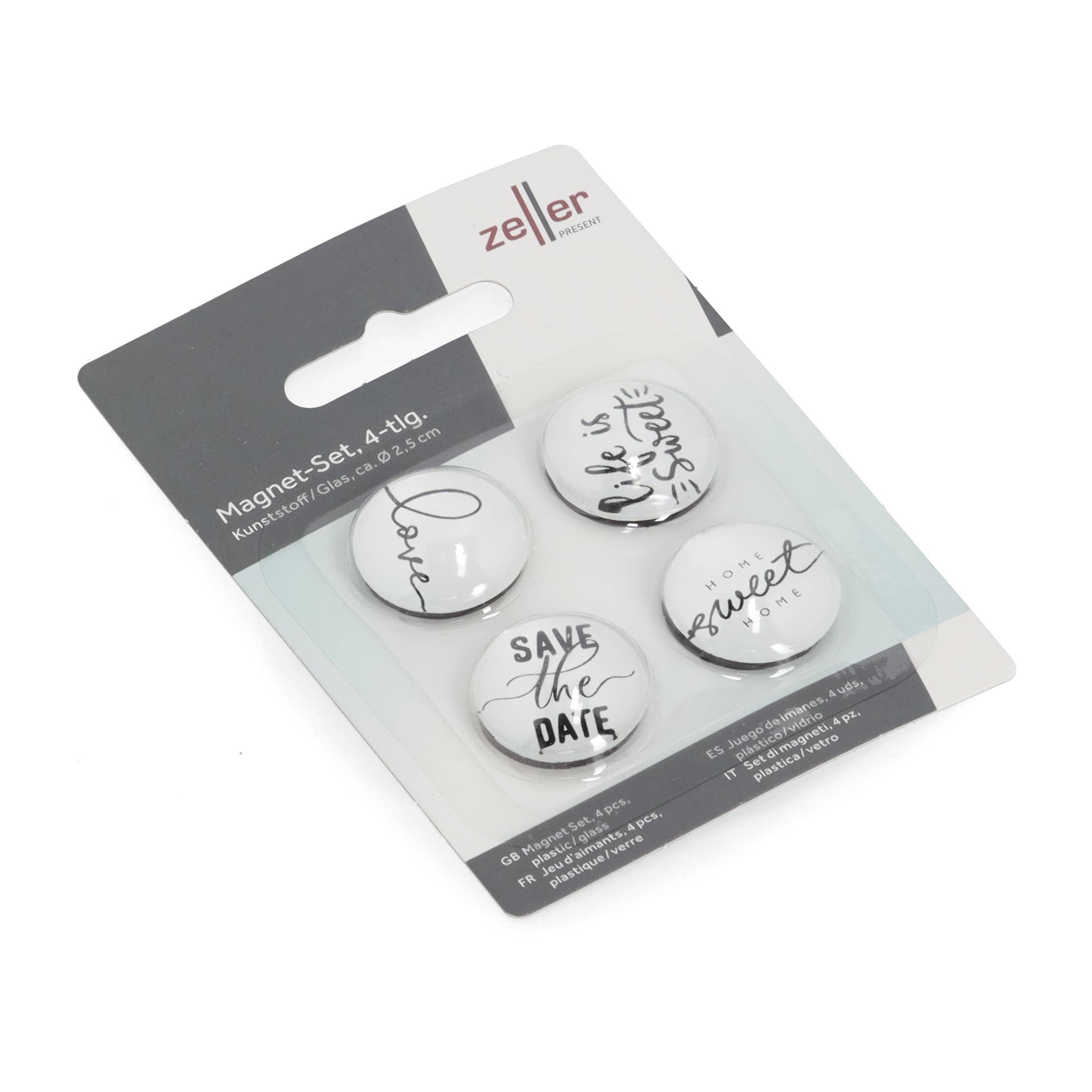 negro/blanco Juego de imanes "Frases", 4 piezas, plástico/vidrio de venta al por mayor en Faire6